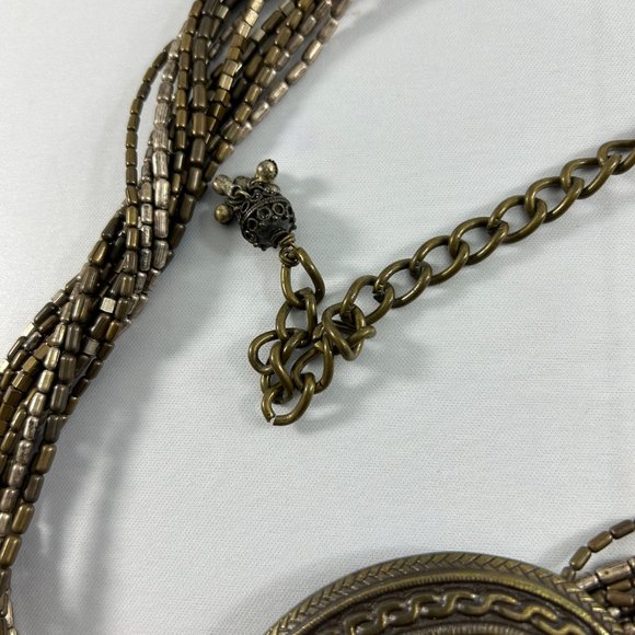 Chicos Metal Medallion Belt Multistrand Beaded Chain Womens Bronze Color Boho - Picture 3 of 11